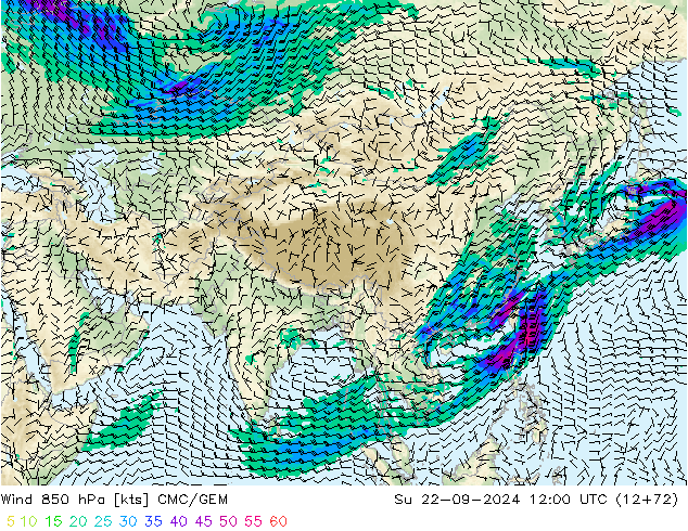 Viento 850 hPa CMC/GEM dom 22.09.2024 12 UTC