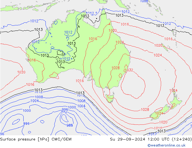 Atmosférický tlak CMC/GEM Ne 29.09.2024 12 UTC