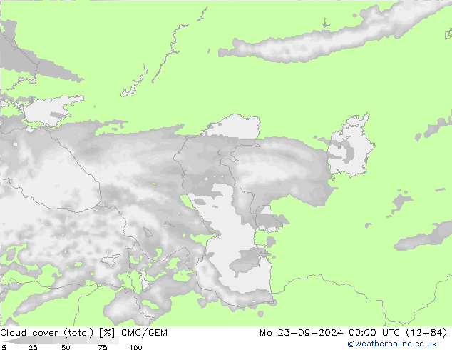 Bewolking (Totaal) CMC/GEM ma 23.09.2024 00 UTC