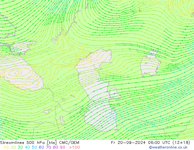 Linea di flusso 500 hPa CMC/GEM ven 20.09.2024 06 UTC