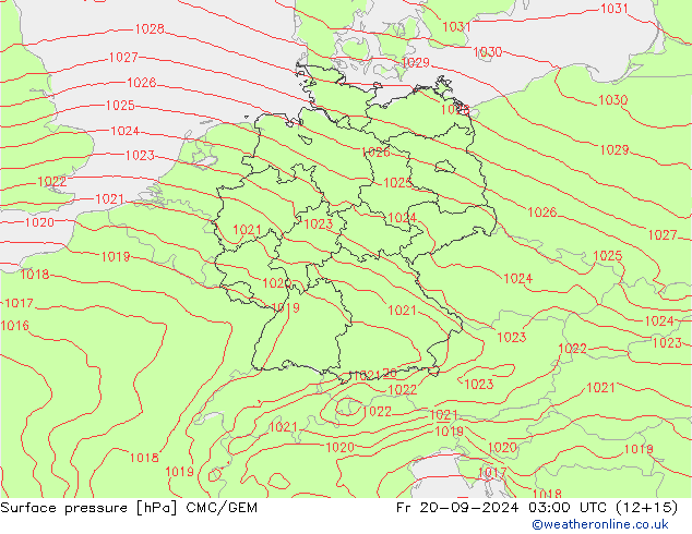 Surface pressure CMC/GEM Fr 20.09.2024 03 UTC