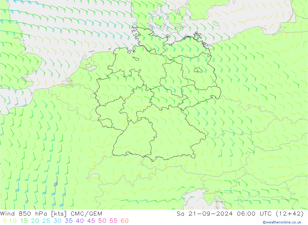 ветер 850 гПа CMC/GEM сб 21.09.2024 06 UTC