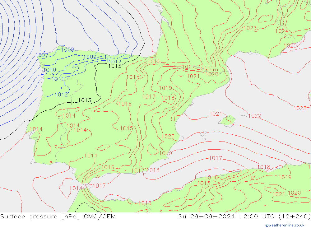 Pressione al suolo CMC/GEM dom 29.09.2024 12 UTC