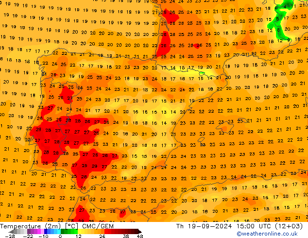 Temperatura (2m) CMC/GEM Qui 19.09.2024 15 UTC