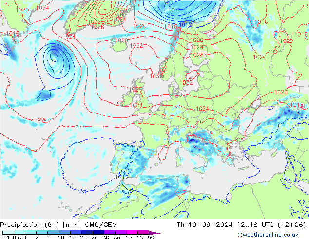 Precipitation (6h) CMC/GEM Th 19.09.2024 18 UTC