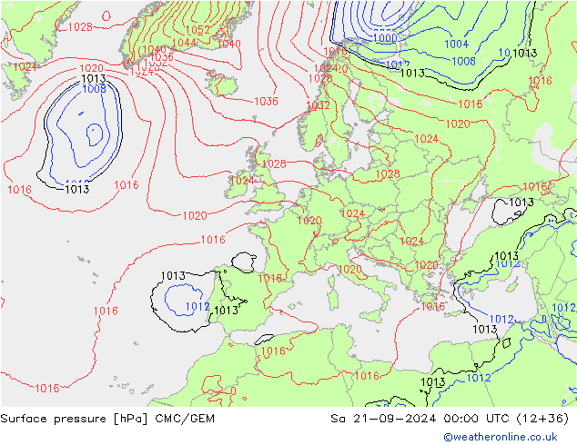 Atmosférický tlak CMC/GEM So 21.09.2024 00 UTC