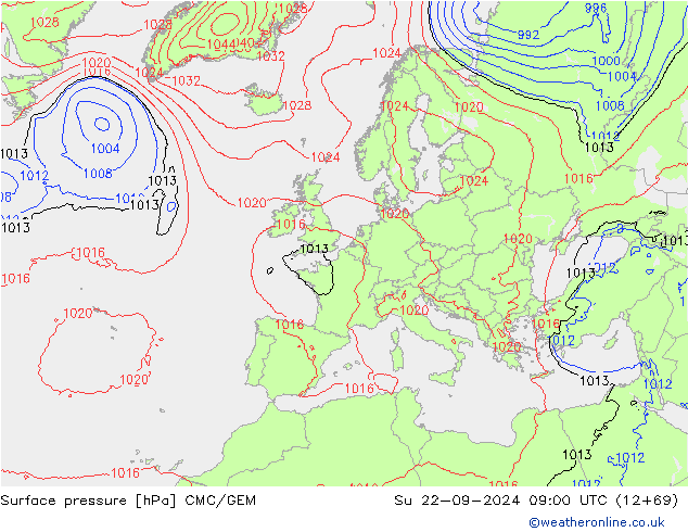 приземное давление CMC/GEM Вс 22.09.2024 09 UTC