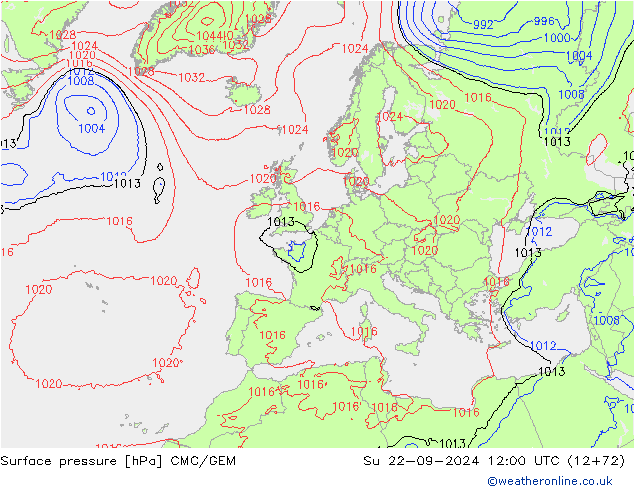 Atmosférický tlak CMC/GEM Ne 22.09.2024 12 UTC