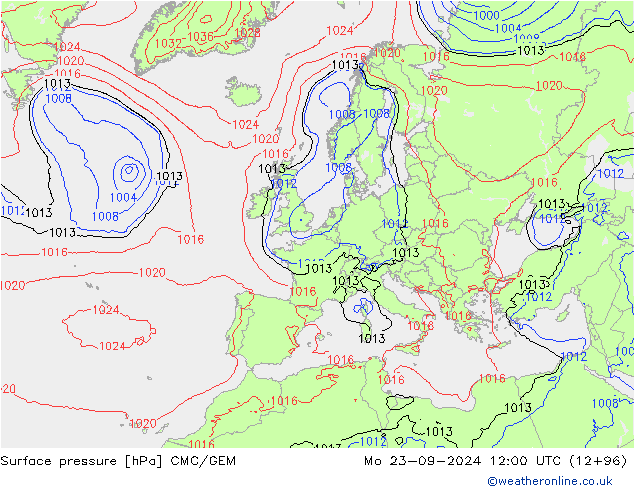 Surface pressure CMC/GEM Mo 23.09.2024 12 UTC