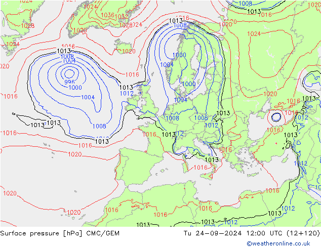 Surface pressure CMC/GEM Tu 24.09.2024 12 UTC