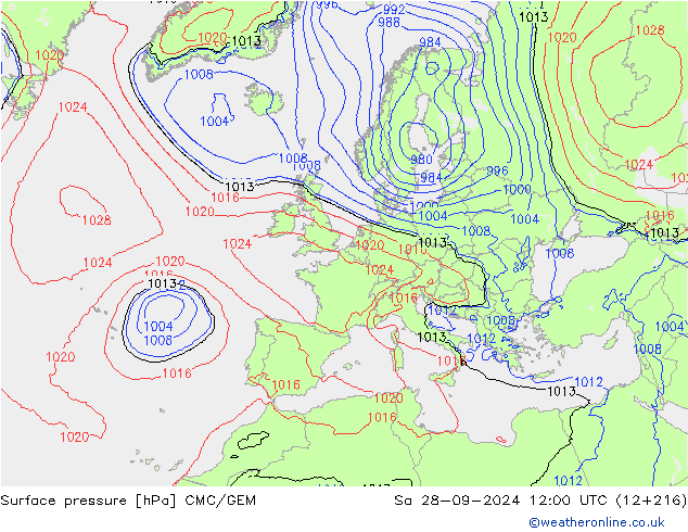 pression de l'air CMC/GEM sam 28.09.2024 12 UTC