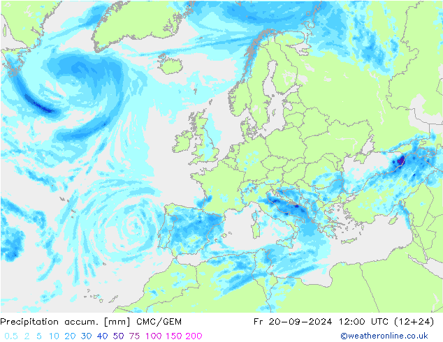 Precipitation accum. CMC/GEM  20.09.2024 12 UTC