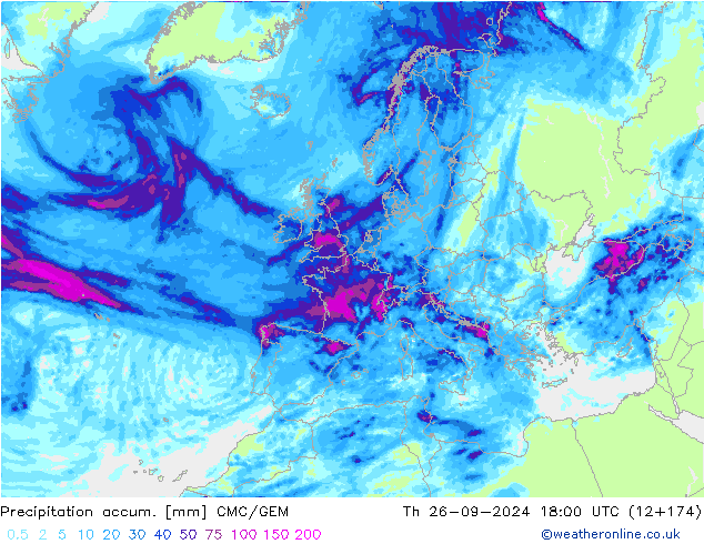 Precipitation accum. CMC/GEM Th 26.09.2024 18 UTC