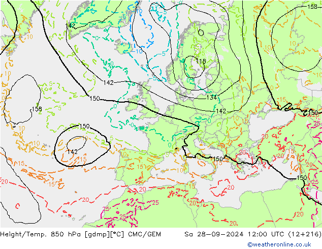 Height/Temp. 850 hPa CMC/GEM Sa 28.09.2024 12 UTC