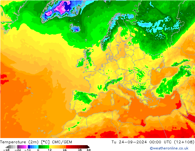 Temperature (2m) CMC/GEM Tu 24.09.2024 00 UTC