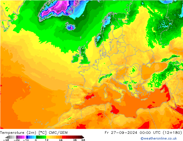 température (2m) CMC/GEM ven 27.09.2024 00 UTC