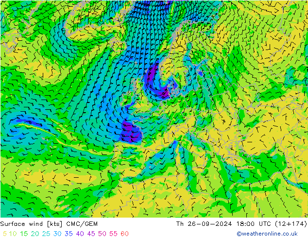 Wind 10 m CMC/GEM do 26.09.2024 18 UTC