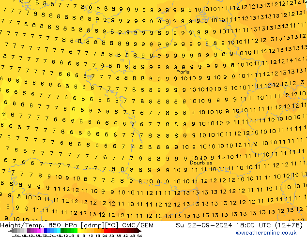 Height/Temp. 850 hPa CMC/GEM Su 22.09.2024 18 UTC