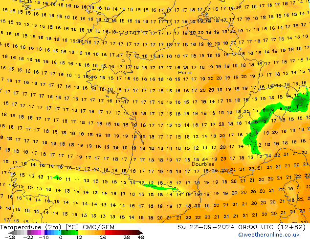 Sıcaklık Haritası (2m) CMC/GEM Paz 22.09.2024 09 UTC