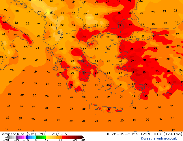 Sıcaklık Haritası (2m) CMC/GEM Per 26.09.2024 12 UTC