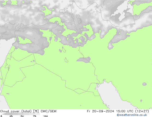 Cloud cover (total) CMC/GEM Fr 20.09.2024 15 UTC