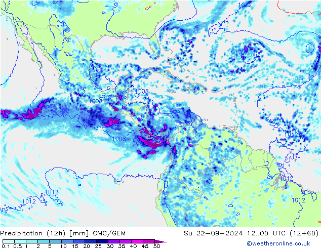 Precipitation (12h) CMC/GEM Su 22.09.2024 00 UTC