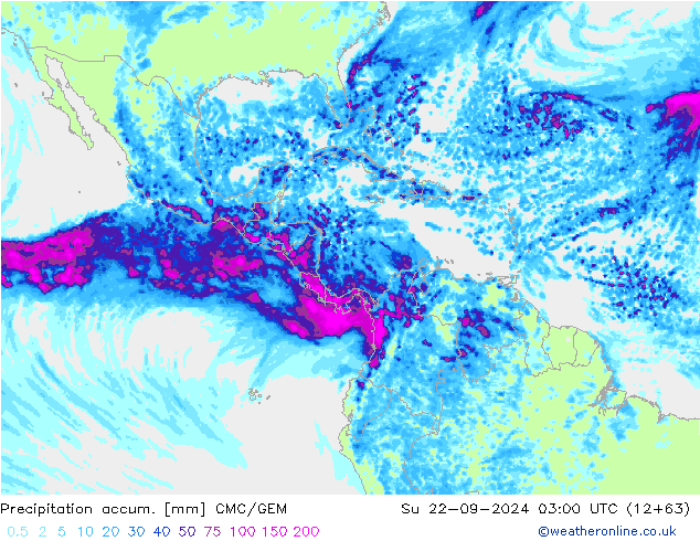 Precipitation accum. CMC/GEM dom 22.09.2024 03 UTC