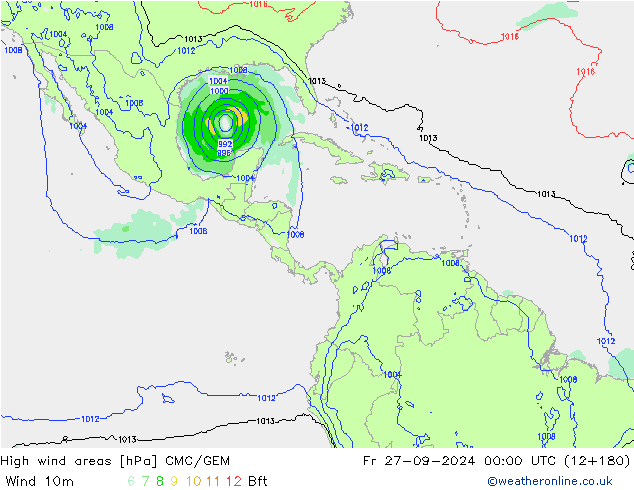 High wind areas CMC/GEM Fr 27.09.2024 00 UTC