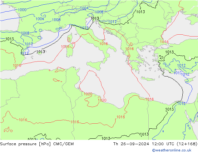 Surface pressure CMC/GEM Th 26.09.2024 12 UTC