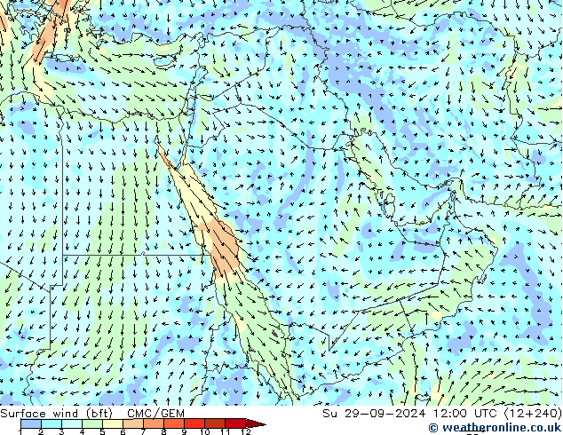 Rüzgar 10 m (bft) CMC/GEM Paz 29.09.2024 12 UTC