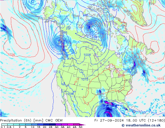 Precipitação (6h) CMC/GEM Sex 27.09.2024 00 UTC
