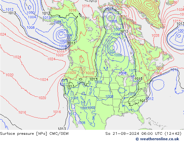 Surface pressure CMC/GEM Sa 21.09.2024 06 UTC