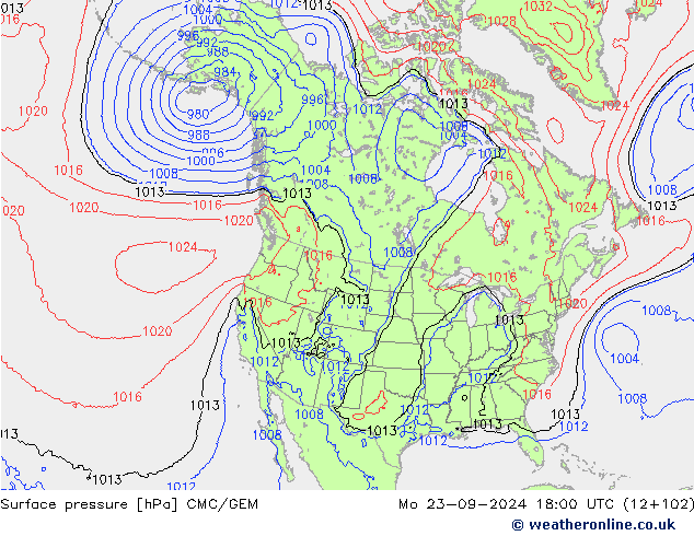 Surface pressure CMC/GEM Mo 23.09.2024 18 UTC