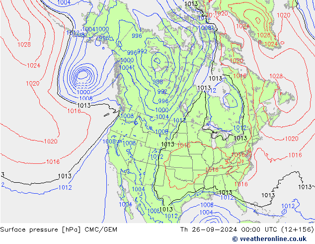 Atmosférický tlak CMC/GEM Čt 26.09.2024 00 UTC