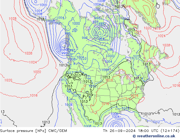 приземное давление CMC/GEM чт 26.09.2024 18 UTC