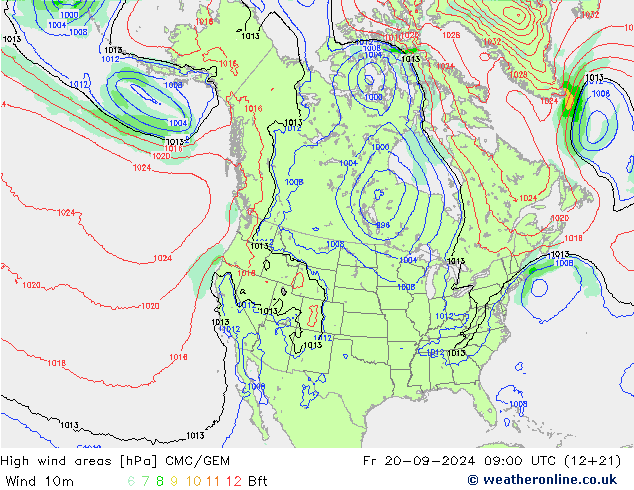 High wind areas CMC/GEM Fr 20.09.2024 09 UTC