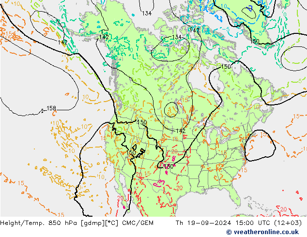 Height/Temp. 850 hPa CMC/GEM Qui 19.09.2024 15 UTC