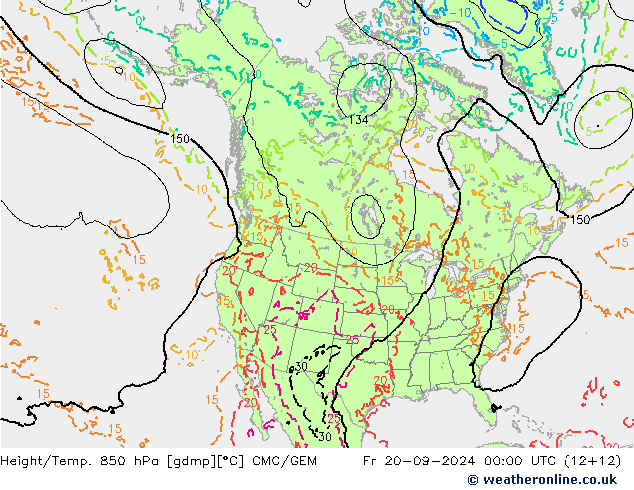 Hoogte/Temp. 850 hPa CMC/GEM vr 20.09.2024 00 UTC