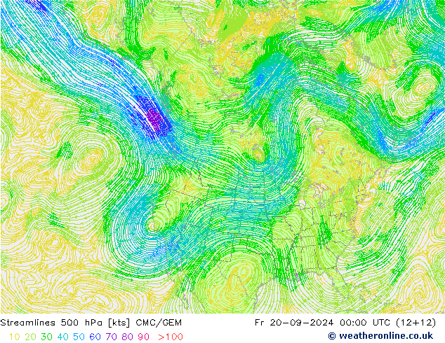 Stromlinien 500 hPa CMC/GEM Fr 20.09.2024 00 UTC