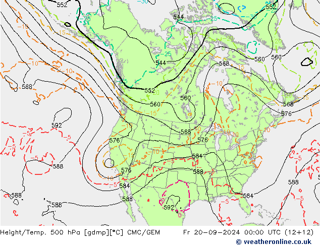 Height/Temp. 500 hPa CMC/GEM Fr 20.09.2024 00 UTC