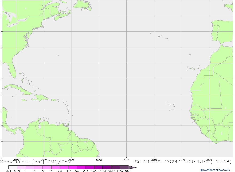 Глубина снега CMC/GEM сб 21.09.2024 12 UTC