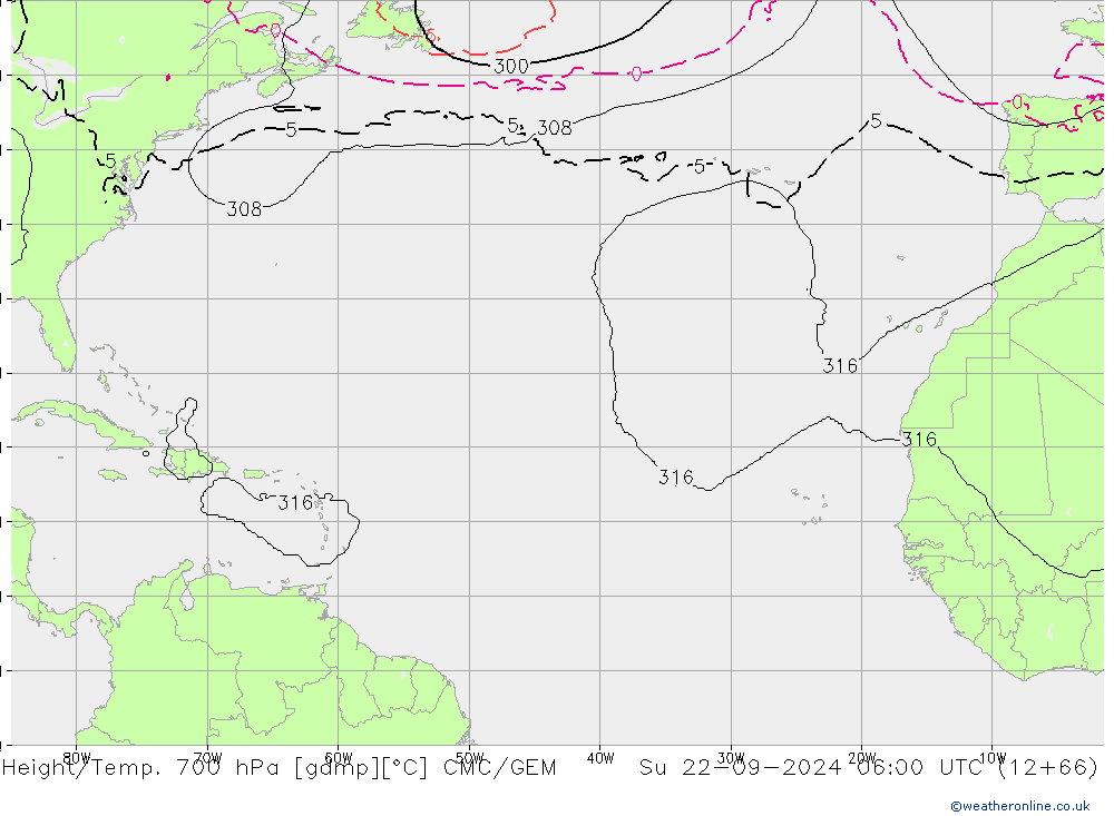 Geop./Temp. 700 hPa CMC/GEM dom 22.09.2024 06 UTC