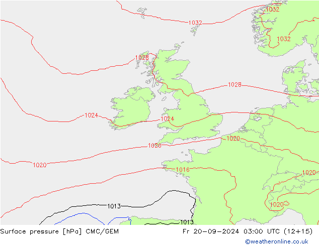 Surface pressure CMC/GEM Fr 20.09.2024 03 UTC