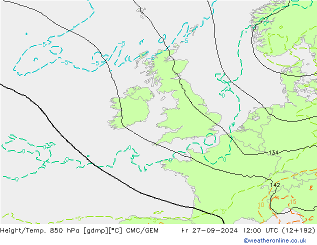 Height/Temp. 850 hPa CMC/GEM ven 27.09.2024 12 UTC