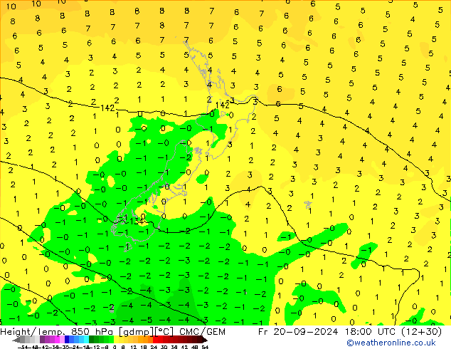 Height/Temp. 850 hPa CMC/GEM Sex 20.09.2024 18 UTC