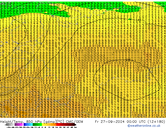 Geop./Temp. 850 hPa CMC/GEM vie 27.09.2024 00 UTC