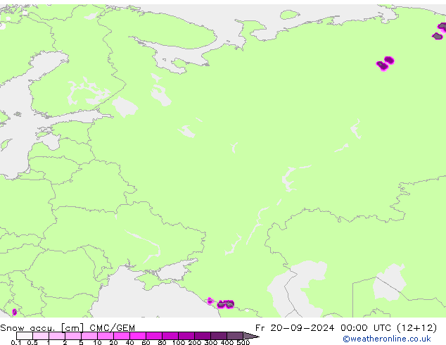 Snow accu. CMC/GEM Fr 20.09.2024 00 UTC