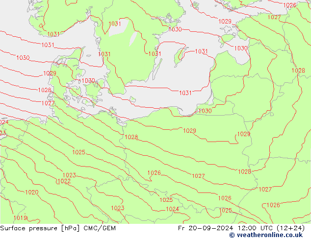 Atmosférický tlak CMC/GEM Pá 20.09.2024 12 UTC