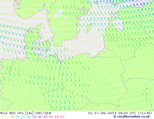 Rüzgar 850 hPa CMC/GEM Cts 21.09.2024 09 UTC