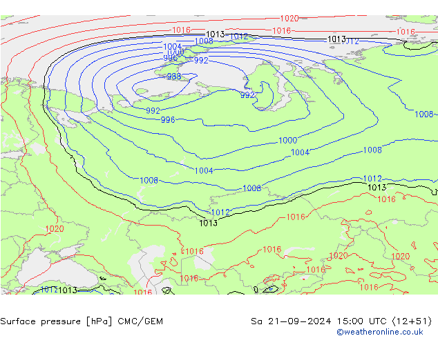 приземное давление CMC/GEM сб 21.09.2024 15 UTC